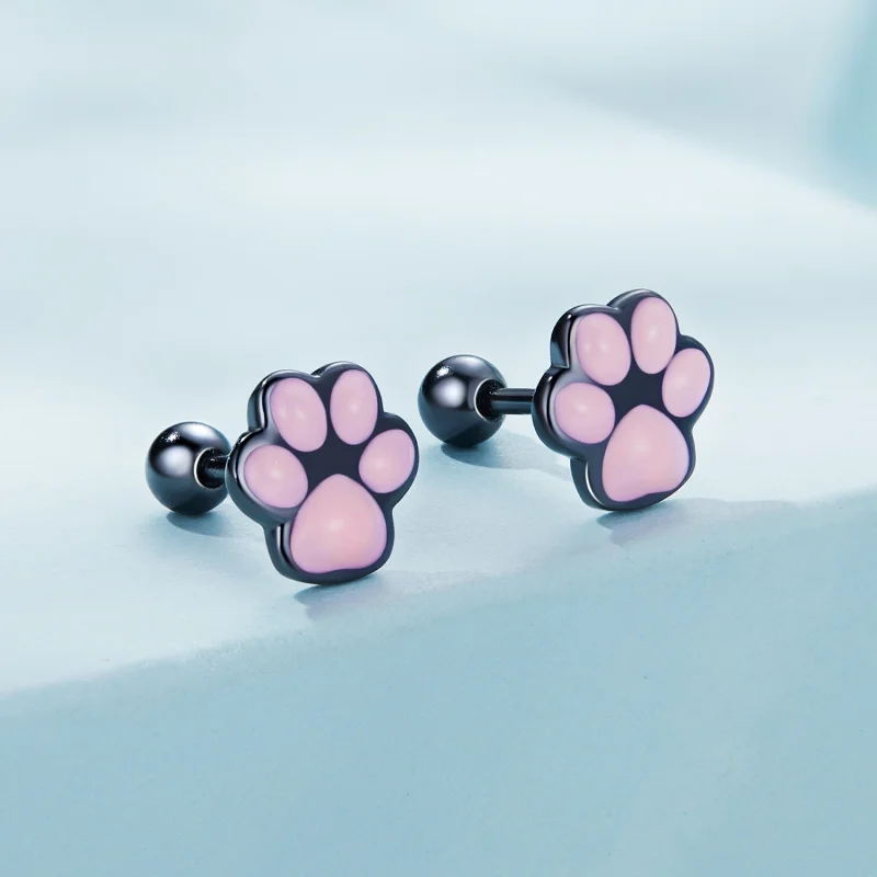 (image for) Pandora Style Cute Cat Paw Stud Earrings - SCE1516 - View 2