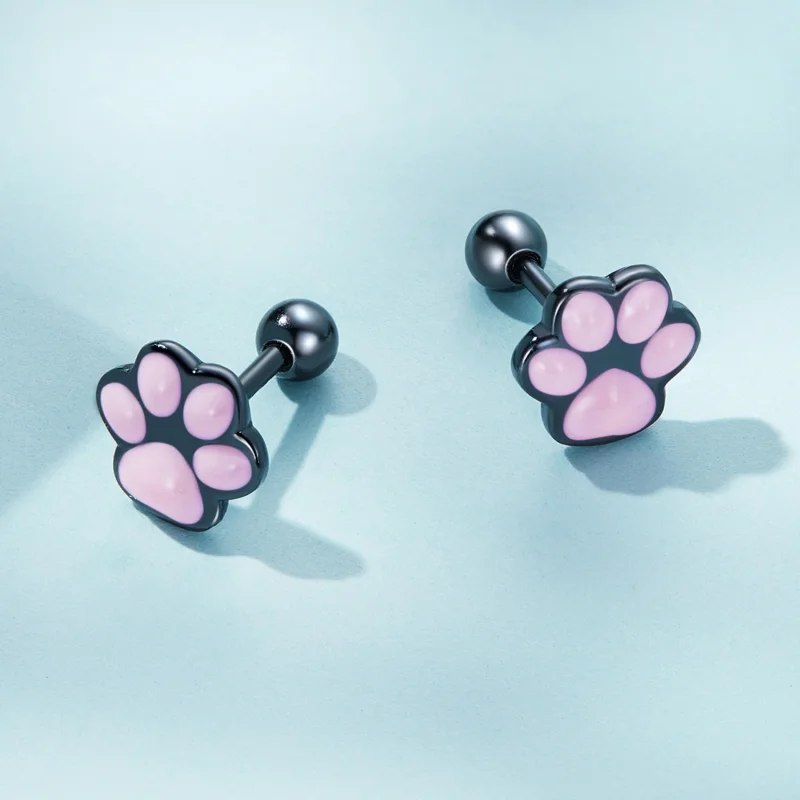(image for) Pandora Style Cute Cat Paw Stud Earrings - SCE1516 - View 4