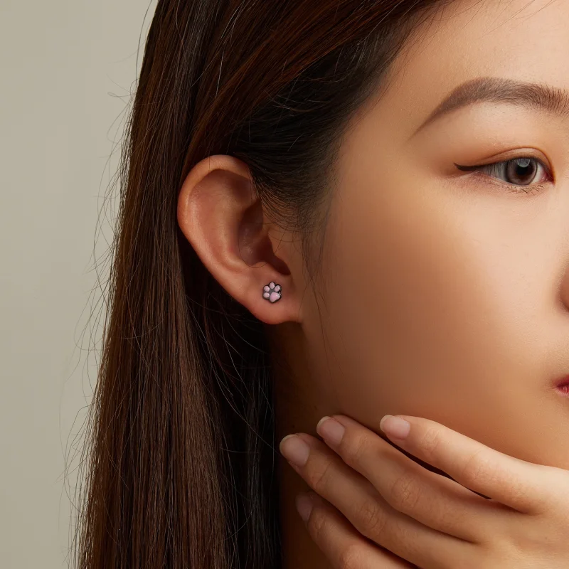 (image for) Pandora Style Cute Cat Paw Stud Earrings - SCE1516 - View 7