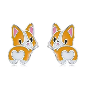 Pandora Style Cute Corgi Stud Earrings - SCE1281 Pandora Style Cute Corgi Stud Earrings - SCE1281