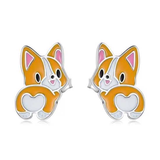 Pandora Style Cute Corgi Stud Earrings - SCE1281