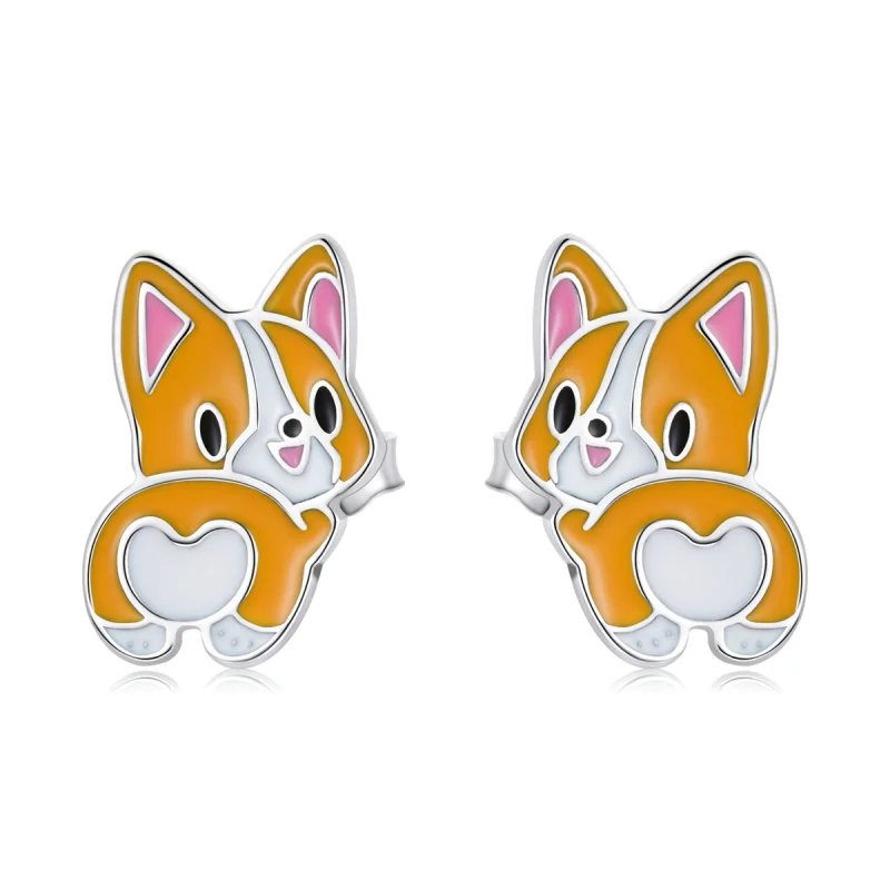 (image for) Pandora Style Cute Corgi Stud Earrings - SCE1281 - Product Image