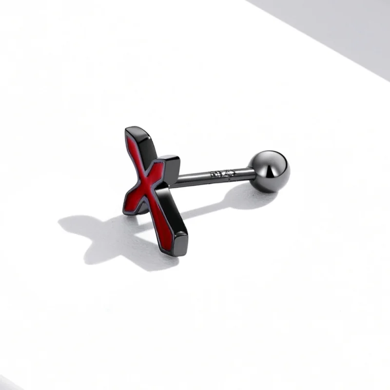 (image for) Pandora Style Dark Cross Stud Earrings - SCE1327 - View 3