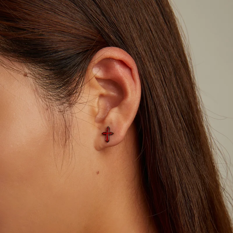 (image for) Pandora Style Dark Cross Stud Earrings - SCE1327 - View 5