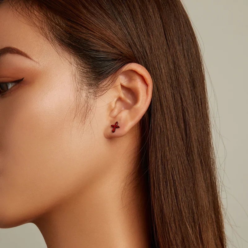 (image for) Pandora Style Dark Cross Stud Earrings - SCE1327 - View 6