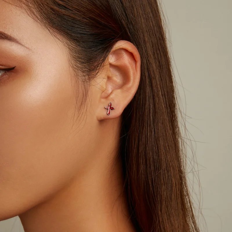 (image for) Pandora Style Dark Cross Stud Earrings - SCE1327 - View 7