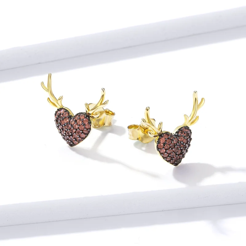 (image for) Pandora Style Deer Love Stud Earrings - BSE313 - View 2