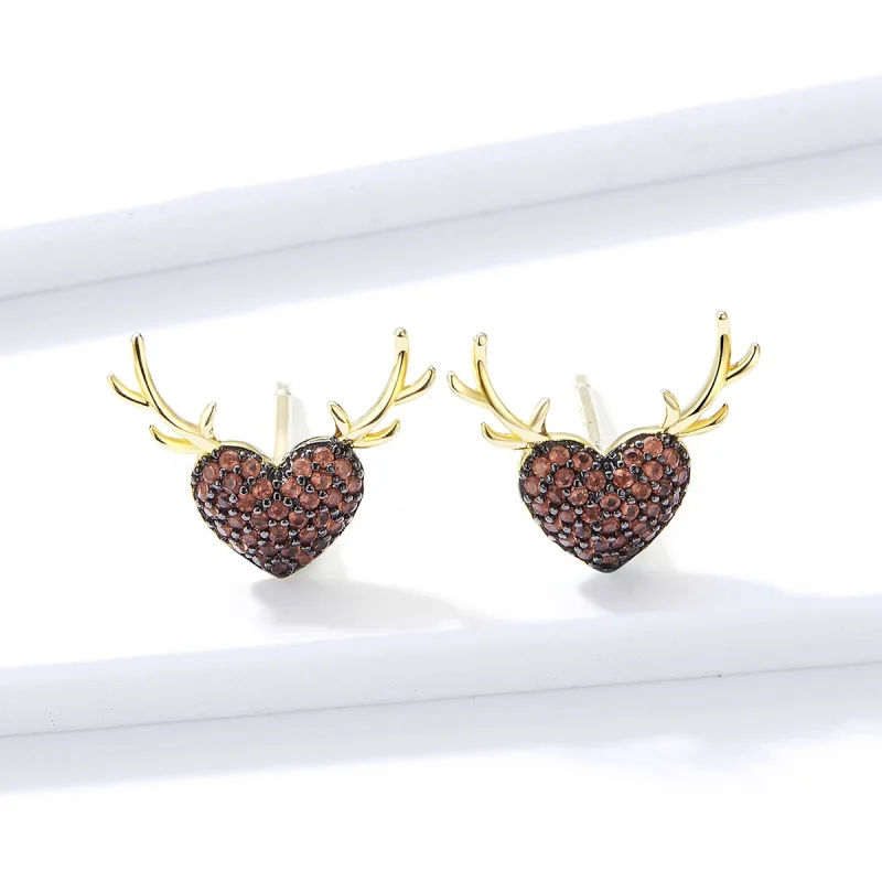 (image for) Pandora Style Deer Love Stud Earrings - BSE313 - View 3