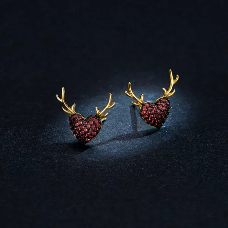 Pandora Style Deer Love Stud Earrings - BSE313