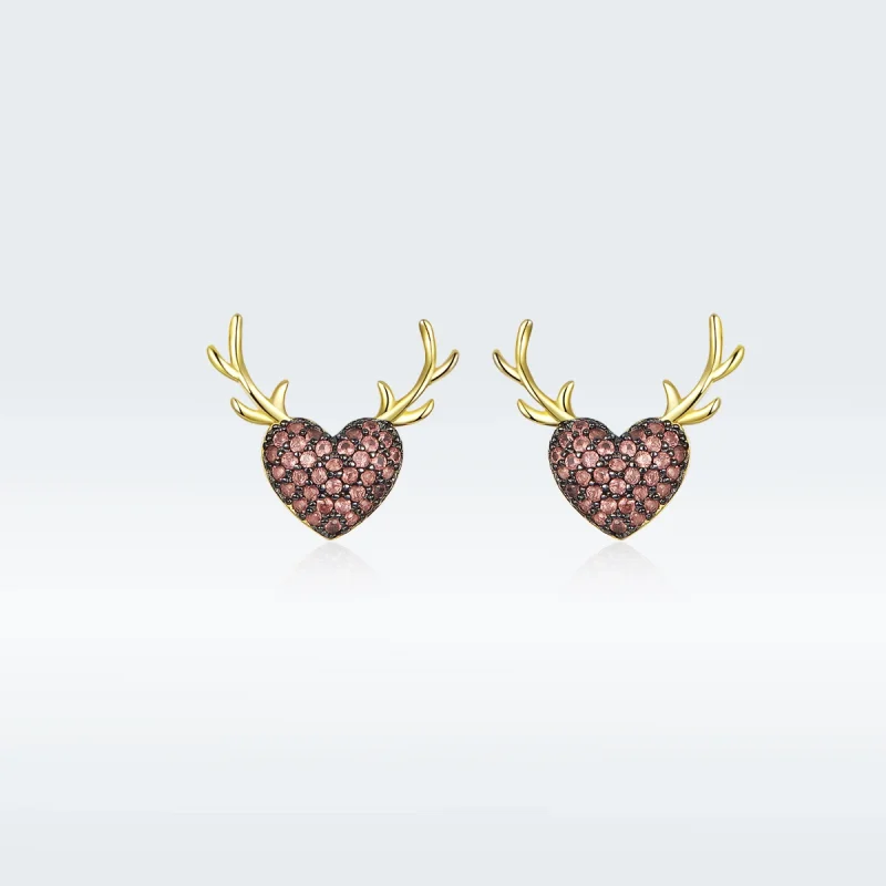 (image for) Pandora Style Deer Love Stud Earrings - BSE313 - Product Image