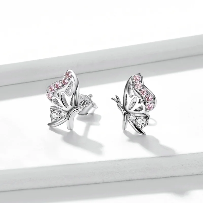 (image for) Pandora Style Delicate Butterfly Stud Earrings - BSE574 - View 3