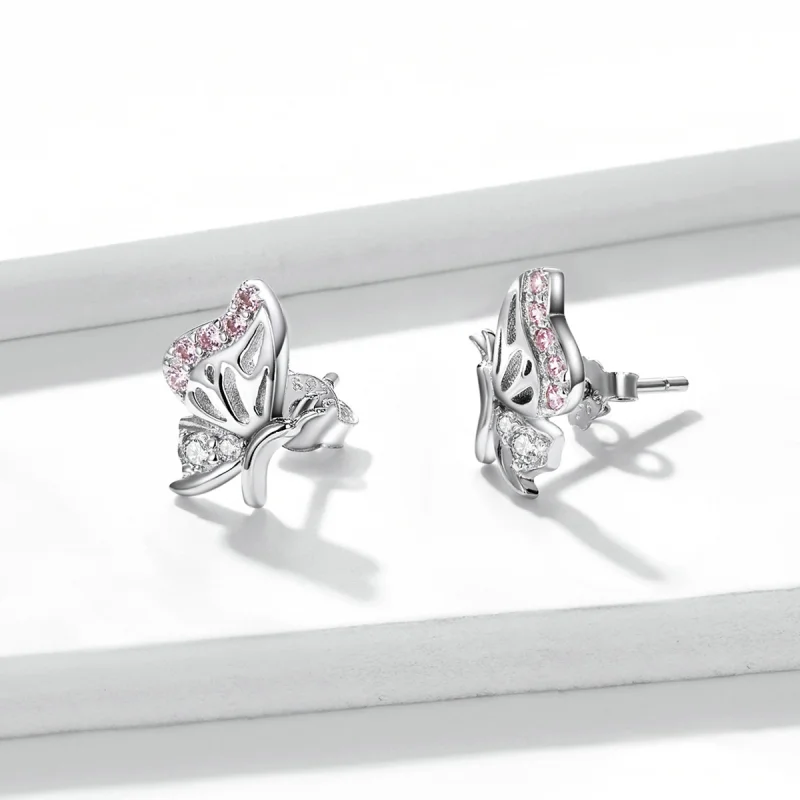(image for) Pandora Style Delicate Butterfly Stud Earrings - BSE574 - View 4