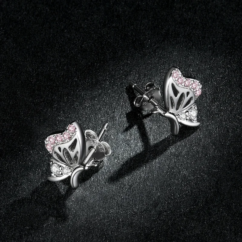 (image for) Pandora Style Delicate Butterfly Stud Earrings - BSE574 - View 5