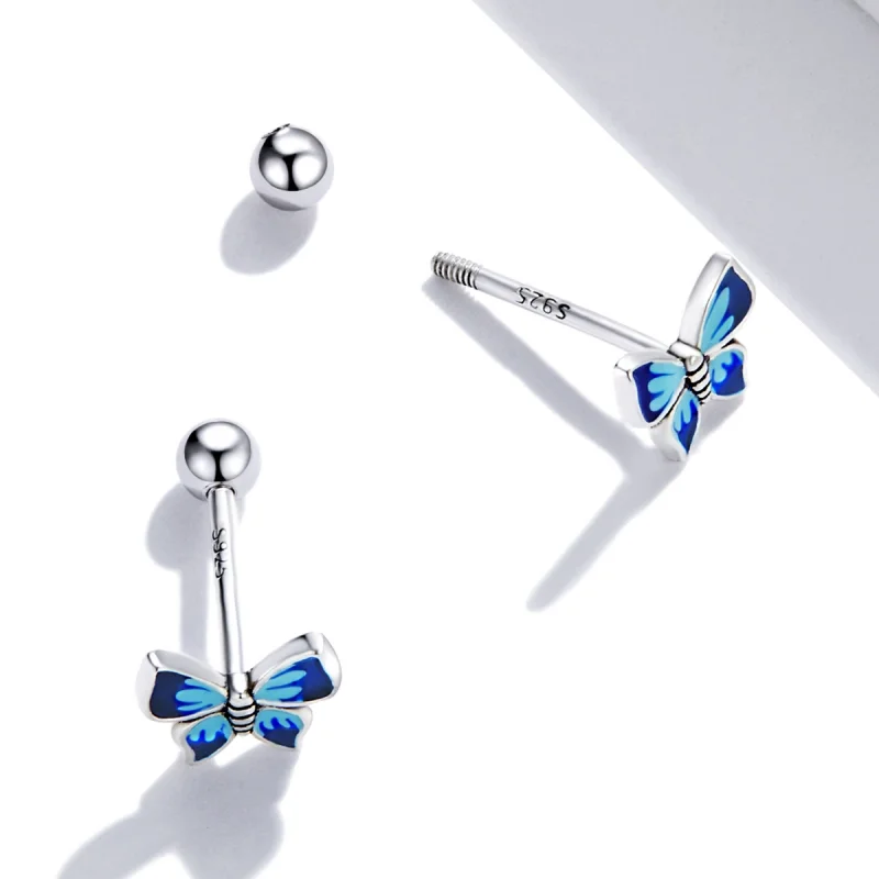 (image for) Pandora Style Delicate Butterfly Stud Earrings - SCE1285 - View 3