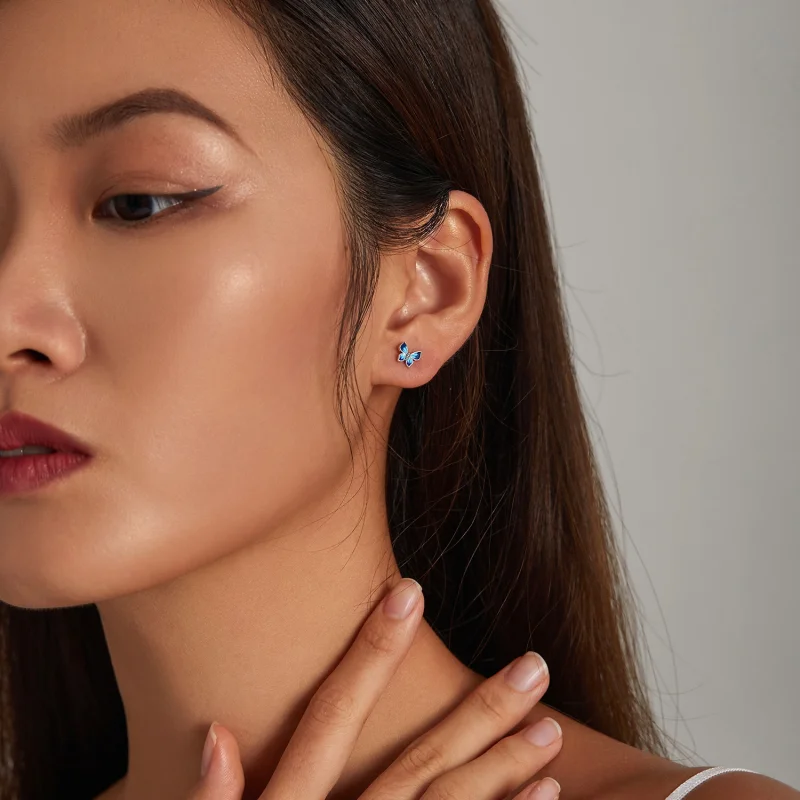 (image for) Pandora Style Delicate Butterfly Stud Earrings - SCE1285 - View 5