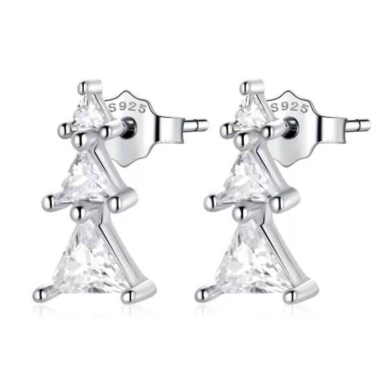 Pandora Style Delicate Christmas Tree Stud Earrings - SCE1268-A