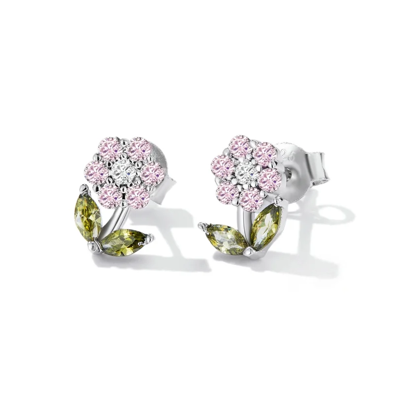 (image for) Pandora Style Delicate Flowers Stud Earrings - BSE592-PK - View 2