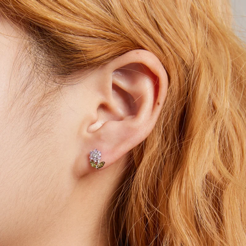 (image for) Pandora Style Delicate Flowers Stud Earrings - BSE592-PK - View 3