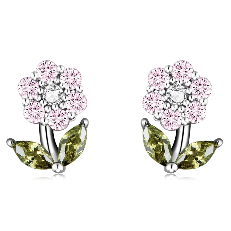 (image for) Pandora Style Delicate Flowers Stud Earrings - BSE592-PK - Product Image