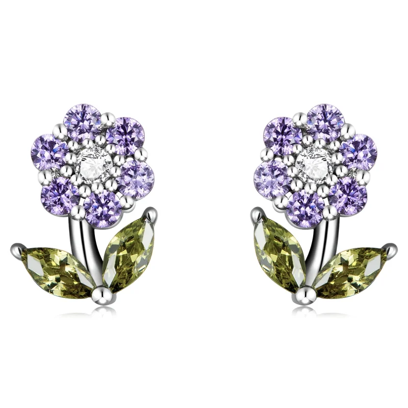 (image for) Pandora Style Delicate Flowers Stud Earrings - BSE592-VT - Product Image