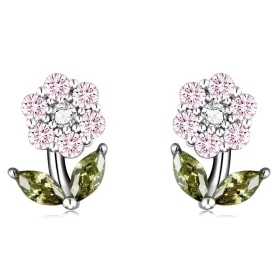 Pandora Style Delicate Flowers Stud Earrings - BSE592-PK Pandora Style Delicate Flowers Stud Earrings - BSE592-PK