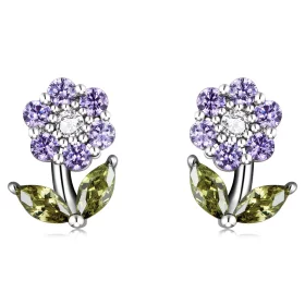 Pandora Style Delicate Flowers Stud Earrings - BSE592-VT Pandora Style Delicate Flowers Stud Earrings - BSE592-VT