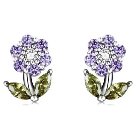 Pandora Style Delicate Flowers Stud Earrings - BSE592-VT