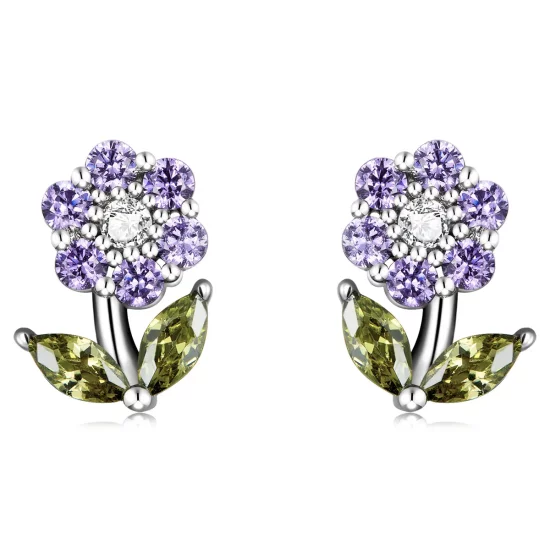 Pandora Style Delicate Flowers Stud Earrings - BSE592-VT