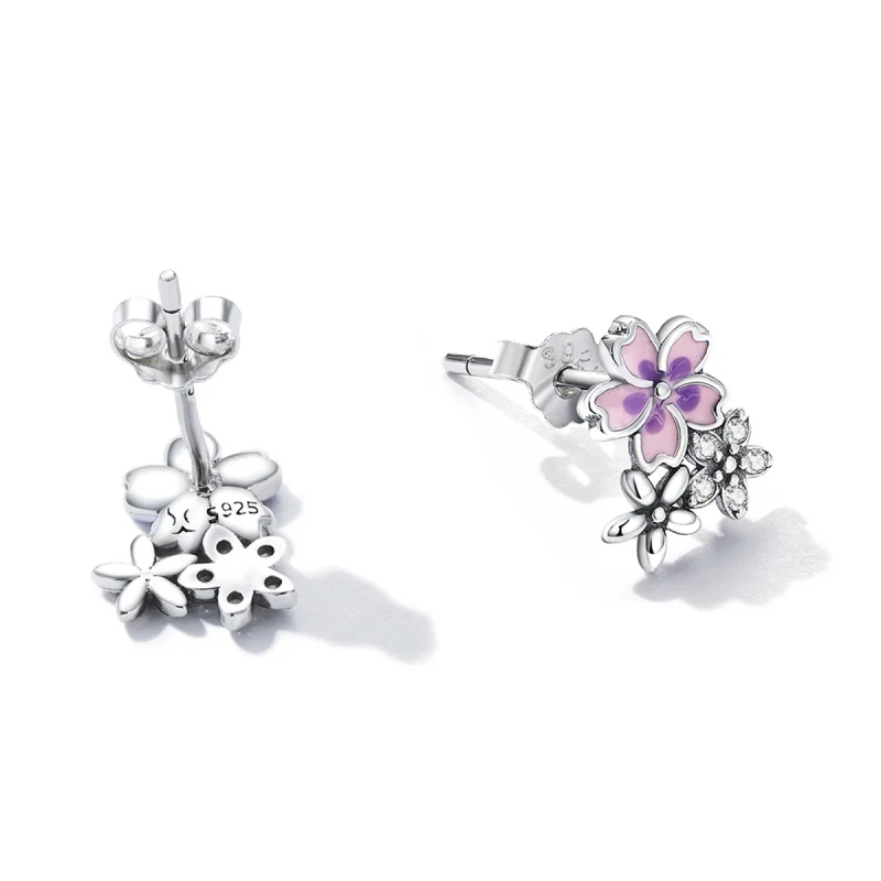 (image for) Pandora Style Delicate Flowers Stud Earrings - SCE1390 - View 4