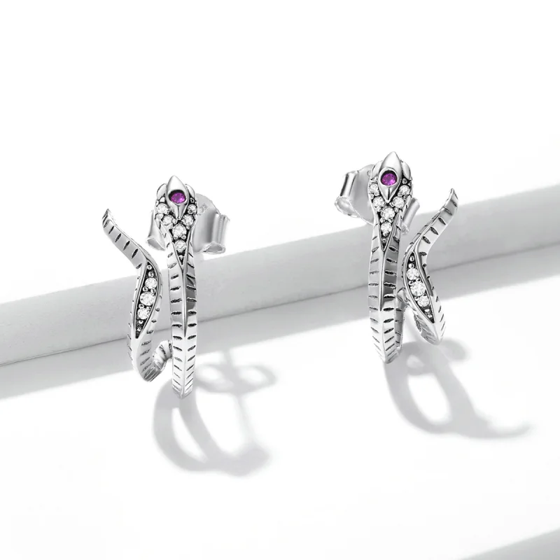 (image for) Pandora Style Delicate Silver Snake Stud Earrings - BSE565 - View 2