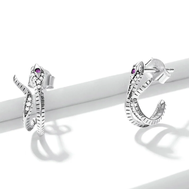 (image for) Pandora Style Delicate Silver Snake Stud Earrings - BSE565 - View 3