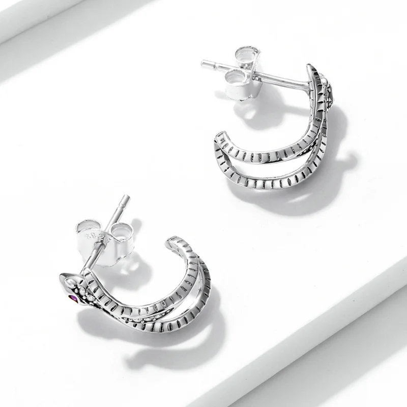 (image for) Pandora Style Delicate Silver Snake Stud Earrings - BSE565 - View 4