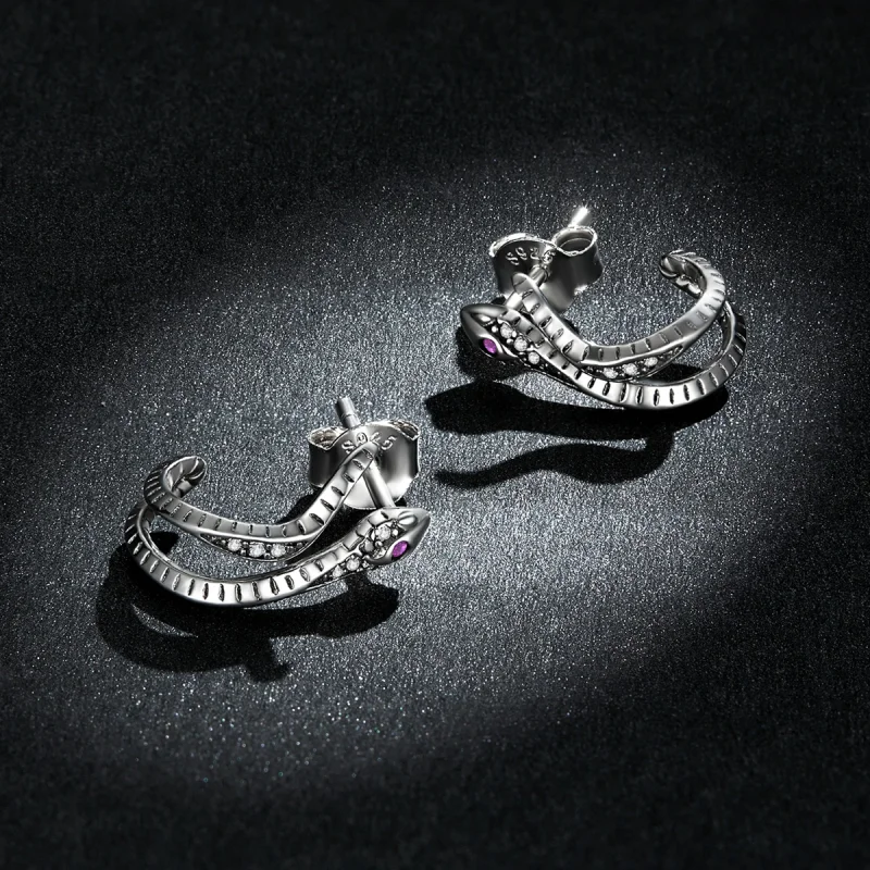 (image for) Pandora Style Delicate Silver Snake Stud Earrings - BSE565 - View 5