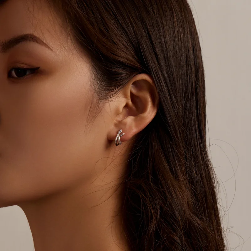 (image for) Pandora Style Delicate Silver Snake Stud Earrings - BSE565 - View 7