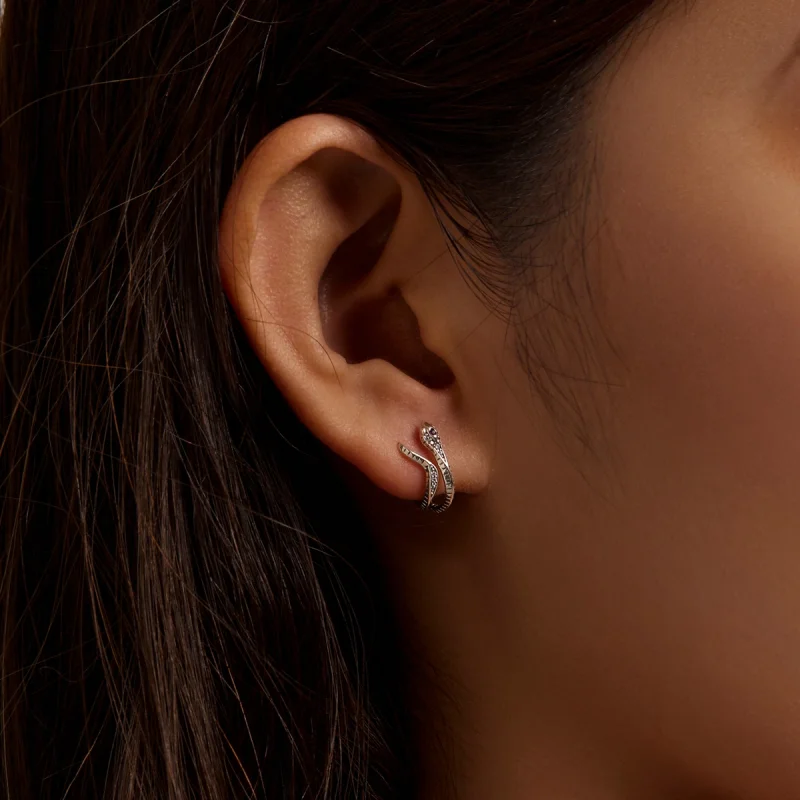 (image for) Pandora Style Delicate Silver Snake Stud Earrings - BSE565 - View 8