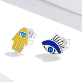 Pandora Style Devil Eye Lucky Hand Set Stud Earrings - SCE1341 Pandora Style Devil Eye Lucky Hand Set Stud Earrings - SCE1341