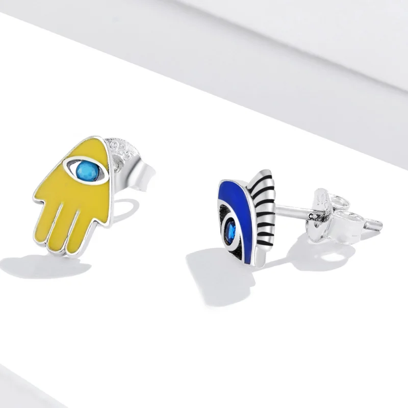 (image for) Pandora Style Devil Eye Lucky Hand Set Stud Earrings - SCE1341 - View 3