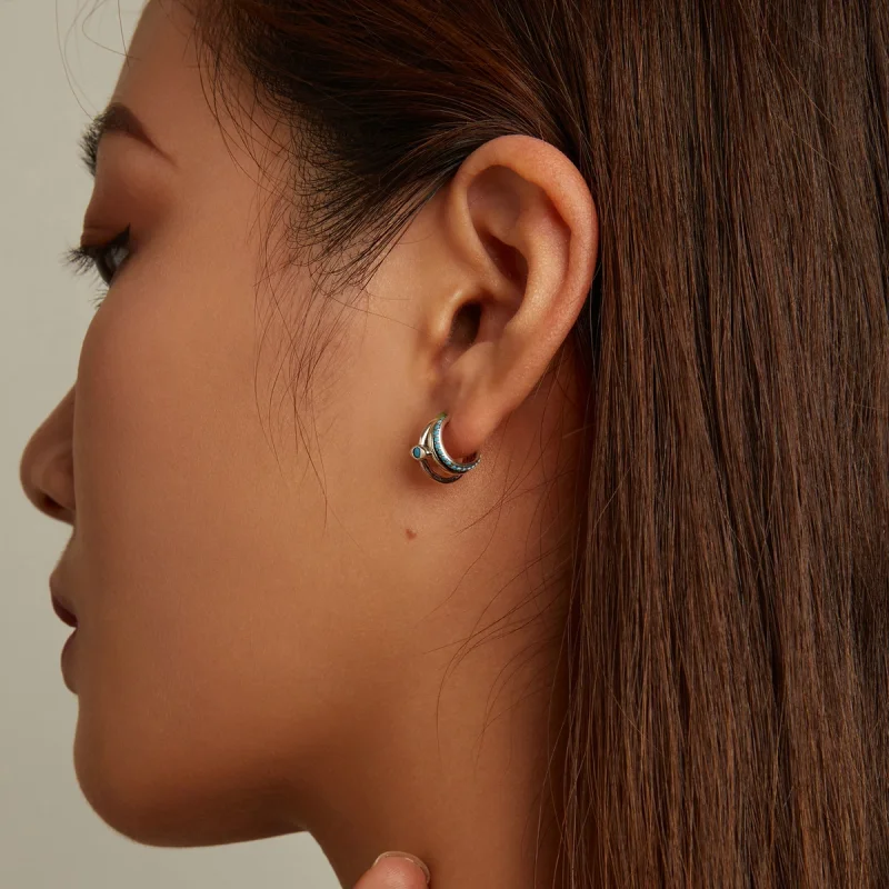 (image for) Pandora Style Devil's Eye Circle Stud Earrings - BSE571 - View 7