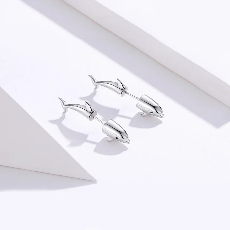 (image for) Pandora Style Dolphin Stud Earrings - BSE184 - View 2