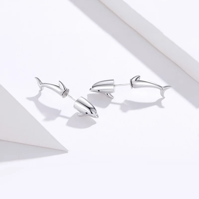 (image for) Pandora Style Dolphin Stud Earrings - BSE184 - View 3