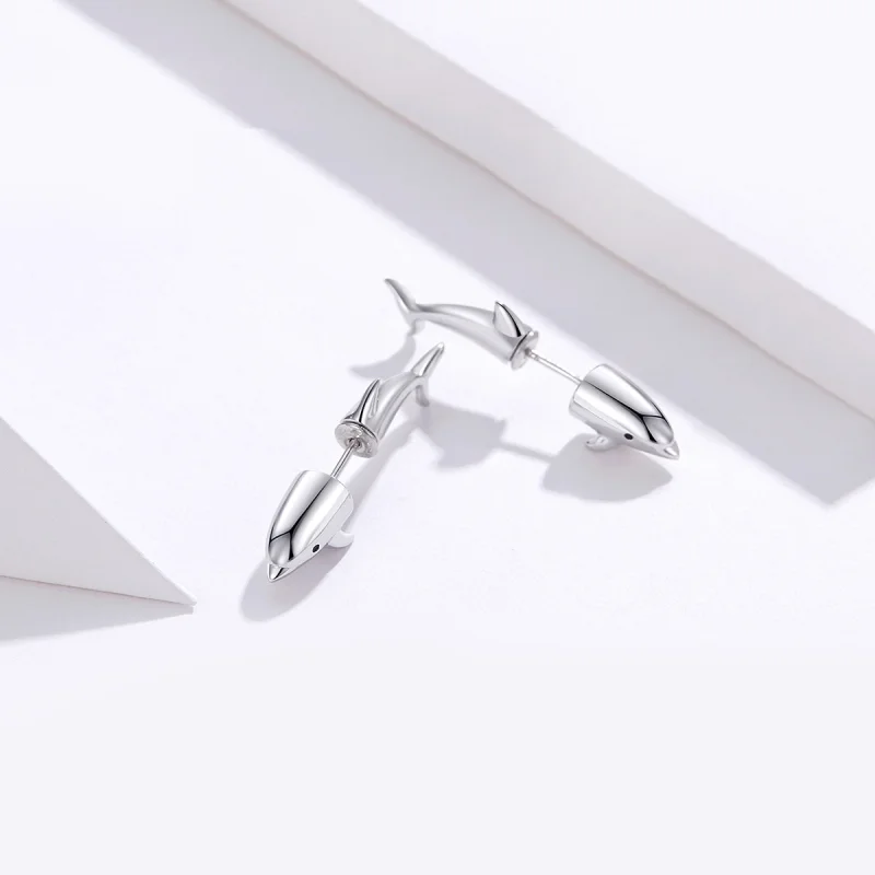 (image for) Pandora Style Dolphin Stud Earrings - BSE184 - View 4