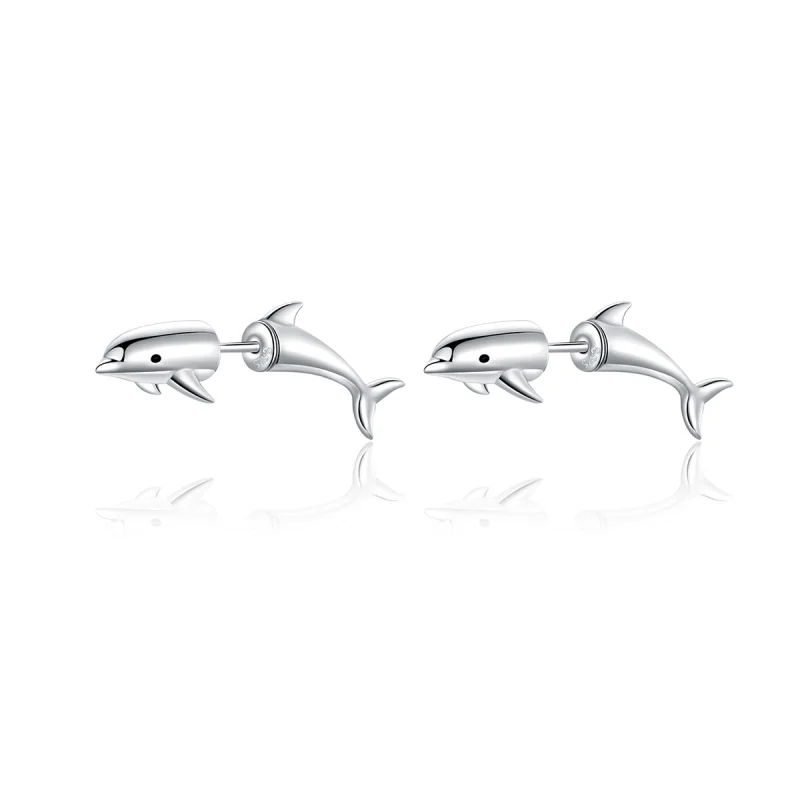 (image for) Pandora Style Dolphin Stud Earrings - BSE184 - Product Image