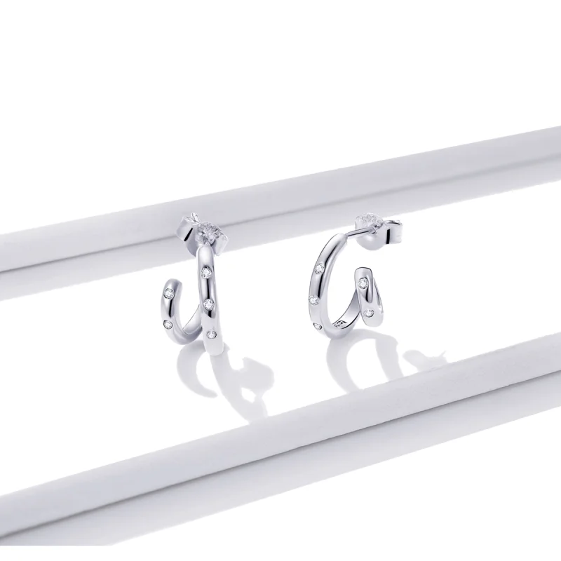 (image for) Pandora Style Double Circle Stud Earrings - BSE494 - View 2