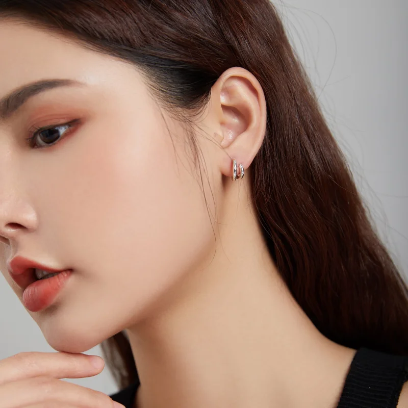 (image for) Pandora Style Double Circle Stud Earrings - BSE494 - View 7