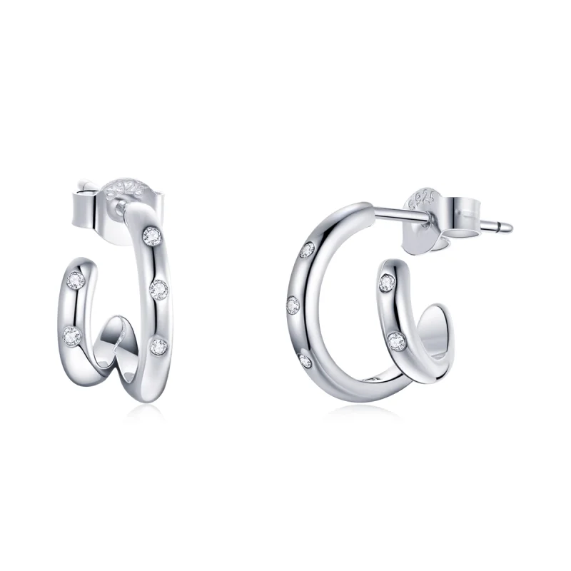 (image for) Pandora Style Double Circle Stud Earrings - BSE494 - Product Image