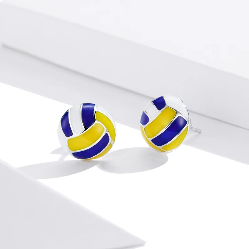 (image for) Pandora Style Dynamic Volleyball Stud Earrings - SCE902 - View 3