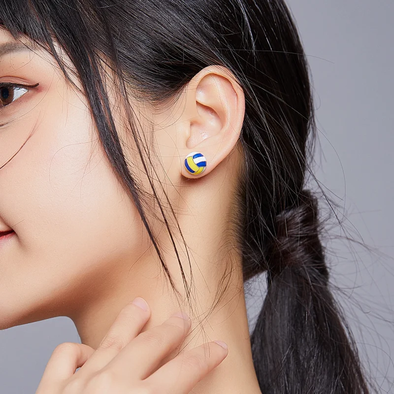 (image for) Pandora Style Dynamic Volleyball Stud Earrings - SCE902 - View 5