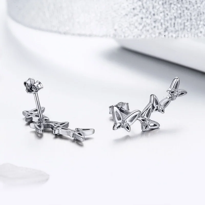 (image for) Pandora Style Elegant Butterfly Dance Stud Earrings - BSE056 - View 2