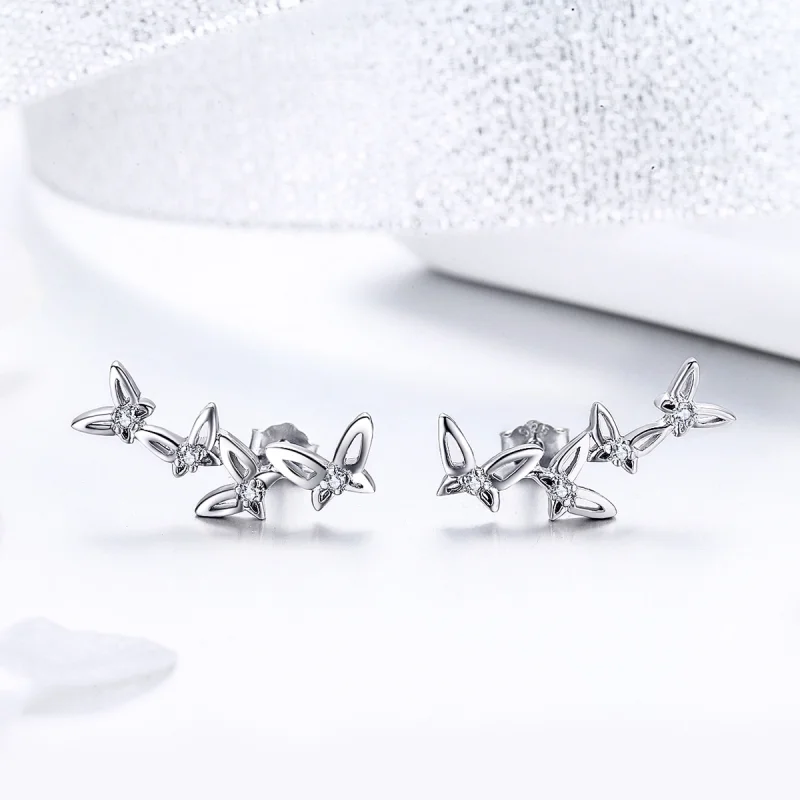 (image for) Pandora Style Elegant Butterfly Dance Stud Earrings - BSE056 - View 3