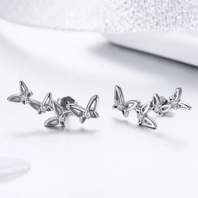 (image for) Pandora Style Elegant Butterfly Dance Stud Earrings - BSE056 - View 4